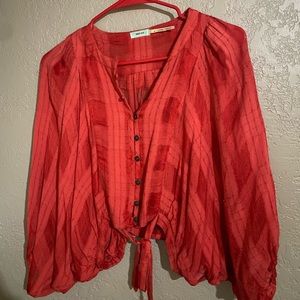 Red flowy cropped shirt